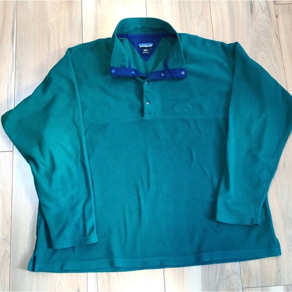 Patagonia Snap T Fleece Sweater Men Large Green Made USA Pullover Jacket Vintage - Picture 1 of 9